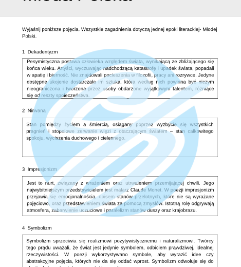 Młoda Polska – Najważniejsze Zagadnienia – Karty Pracy dla Maturzystów