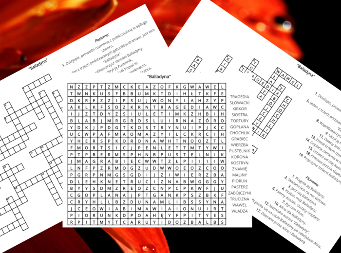 "BALLADYNA" – krzyżówka, wykreślanka – lektury obowiązkowe kl.7-8