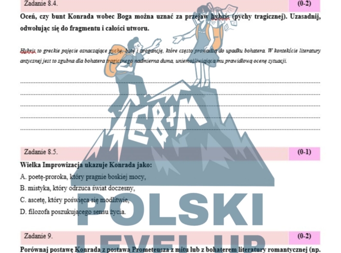 Test (35 zadań+ podpunkty+tematy wypracowań P +R)_Dziady cz. III_Polski Level Up