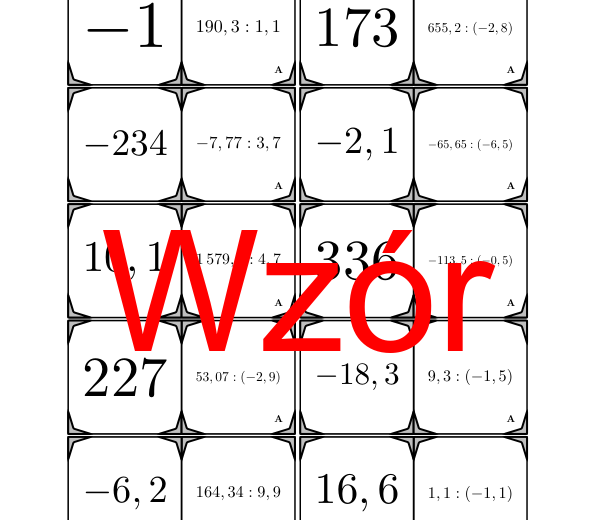 Domino - Dzielenie dodatnich i ujemnych liczb dziesiętnych przez liczbę dziesiętną | matematyka