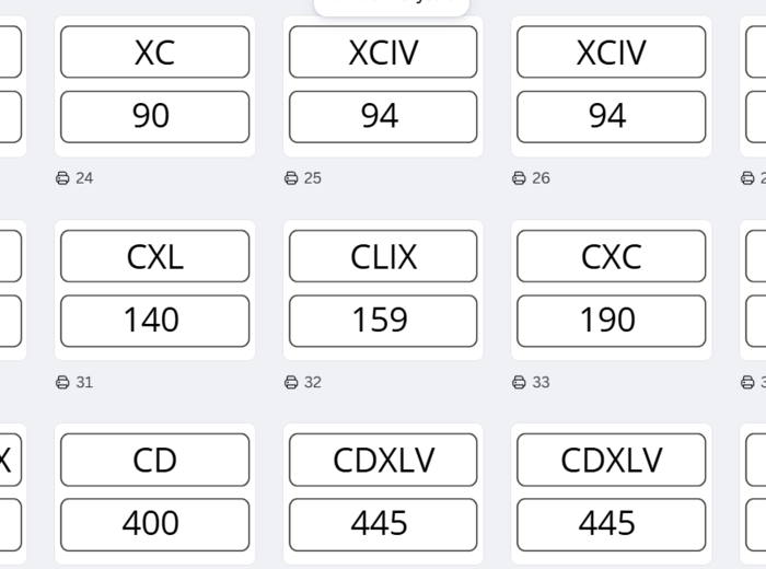🪑 ZNAJDŹ SWÓJ STOLIK – LICZBY RZYMSKIE