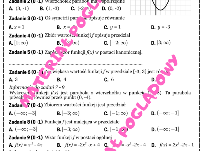 Mini matura. Matematyka - funkcja kwadratowa