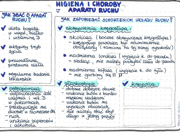 Higiena i choroby aparatu ruchu – kolor – klasa 7