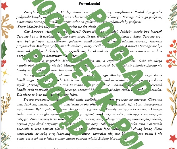 Opowieść wigilijna - czytanie ze zrozumieniem, sprawdzian, karta pracy + KLUCZ ODPOWIEDZI