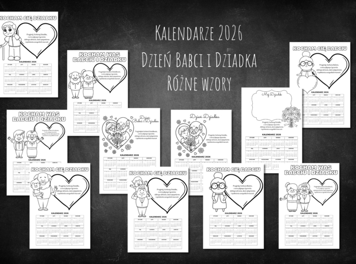 DZIEŃ BABCI I DZIADKA - KALENDARZ 2026 rok - różne wzory