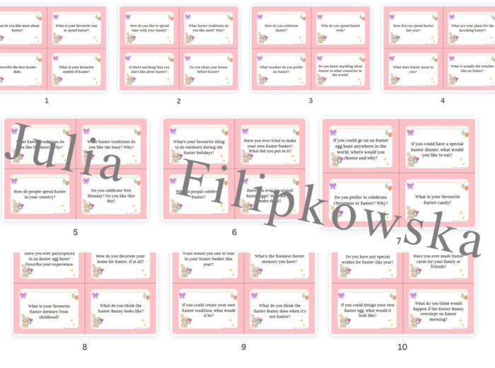 Wielkanoc/ Karty do mówienia/ Mówienie/ Speaking/ Konwersacje/ Easter/ Klasy 4-6/ Klasy 6-8/ Liceum/ SP/ Warm-up/ Rozgrzewka