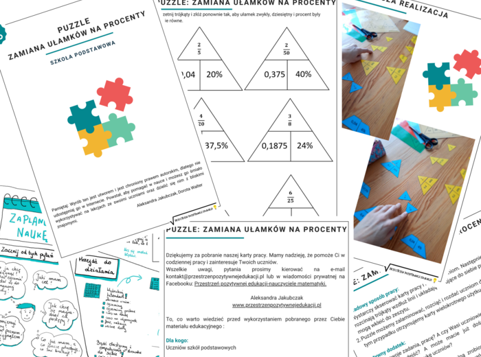 Puzzle z zamiany procentów na ułamki (można wykorzystać na lekcji zdalnej)