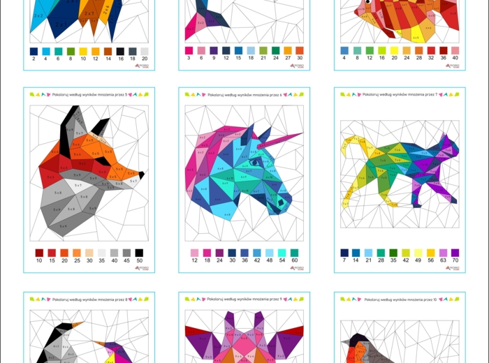 Tabliczka mnożenia, mnożenie przez 9, wielokrotności, kolorowanka żyrafa