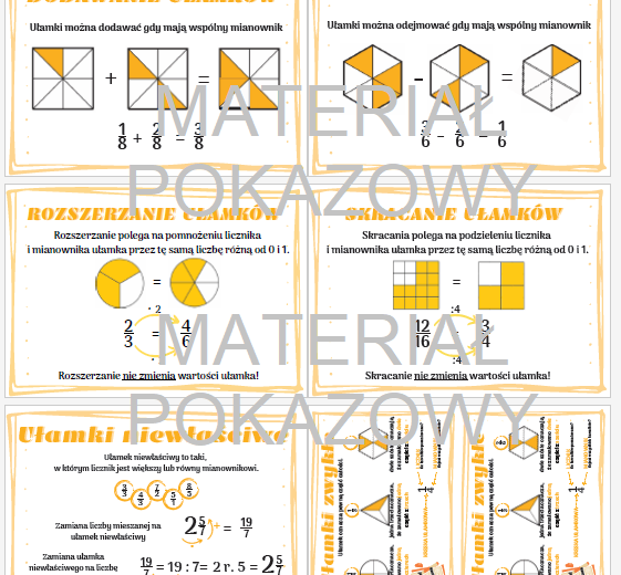 Ułamki zwykłe - gazetka, plansza, notatka