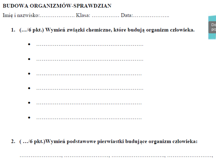 Budowa organizmów-sprawdzian