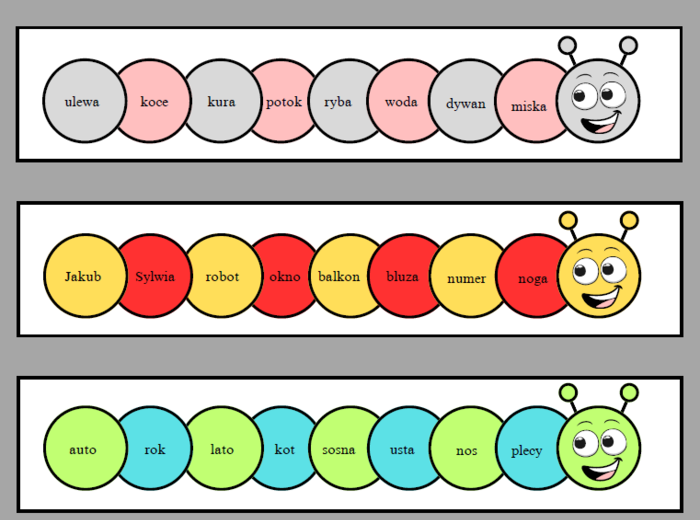 Wyrazowe gąsienice – zabawa edukacyjna