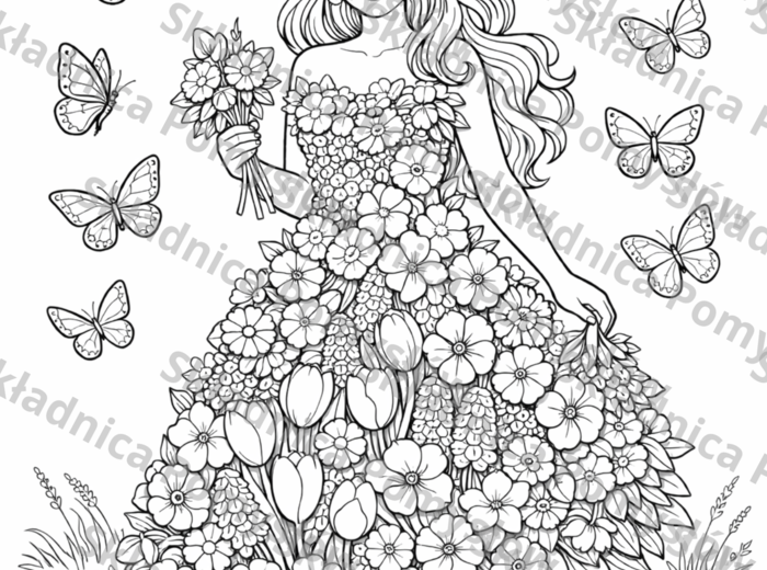 PANI WIOSNA - kolorowanka XXL do druku 9xA4 + miniatura A4; plakat; dekoracja; świetlica