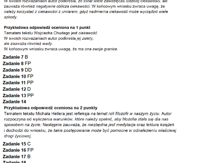 Zadania egzaminacyjne z j.polskiego - Czytanie ze zrozumieniem