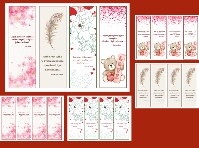 WALENTYNKI – zakładki do książek – zakładka – biblioteka – świetlica – wersja 2