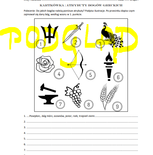 Kartkówka, mity greckie, atrybuty bogów greckich, mitologia, Parandowski