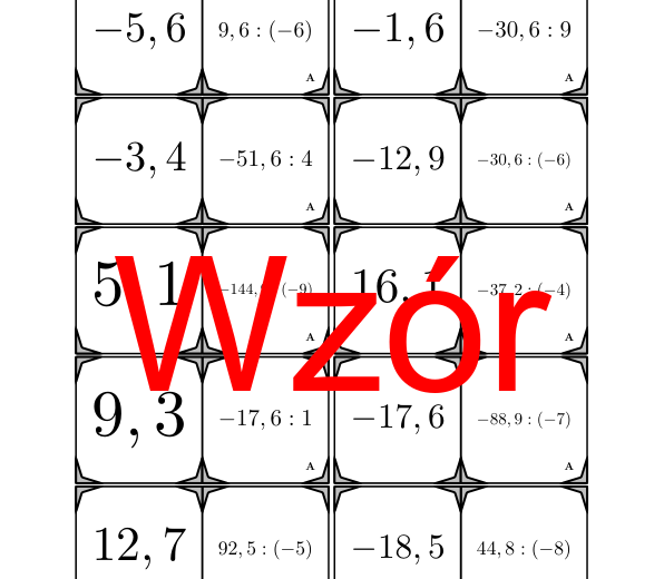 Domino - Dzielenie dodatnich i ujemnych liczb dziesiętnych | matematyka