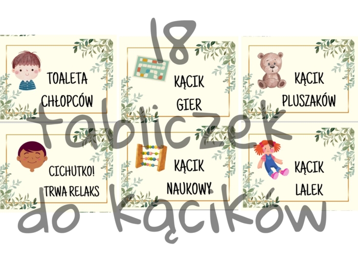 Kąciki przedszkolne - 18 tabliczek