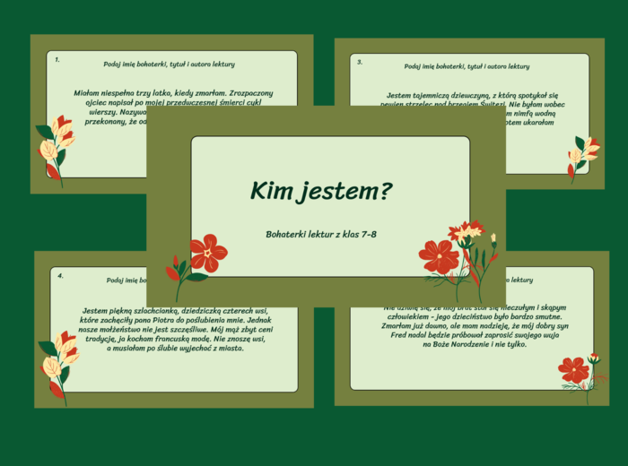 BOHATERKI LEKTUR 7-8 - KIM JESTEM? prezentacja - 26 slajdów - Dzień Kobiet - egzamin - powtórka + odpowiedzi