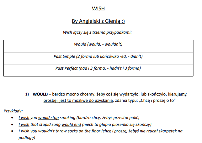 WISH - materiał do druku i samodzielnego wypełniania (z odpowiedziami)
