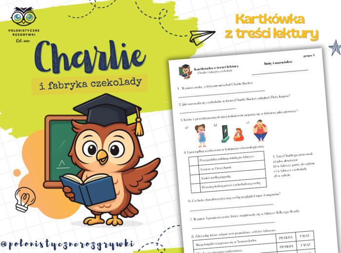 Charlie i fabryka czekolady. Kartkówka z treści lektury. Lektura uzupełniająca