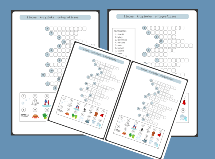 ZIMOWA KRZYŻÓWKA obrazkowa - ortografia - ćwiczenia redakcyjne - zima