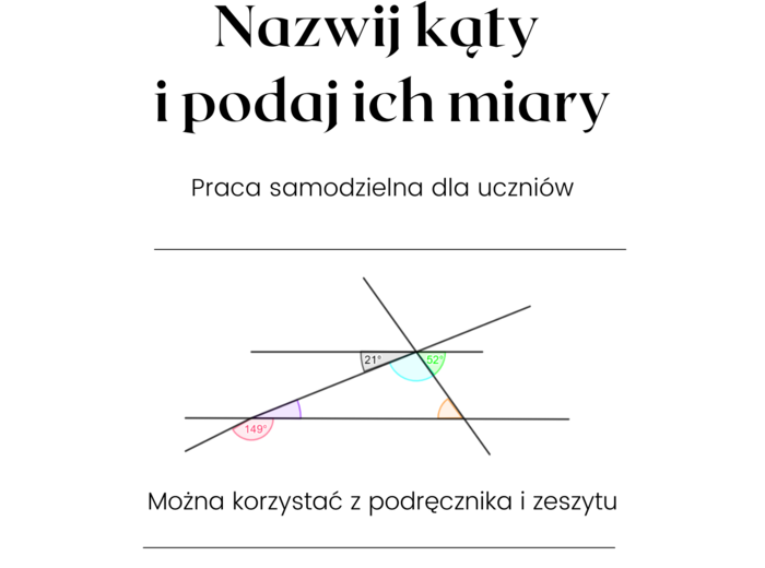 Nazwij kąty i podaj ich miary. Klasa 6, 7 i nie tylko :-)