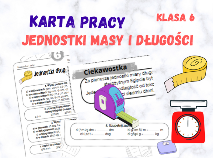 Jednostki długości i masy - karta pracy