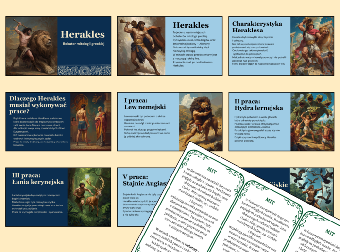 💪🏛️HERAKLES i jego dwanaście prac – prezentacja multimedialna -19 slajdów + WKLEJKA - mit - mitologia