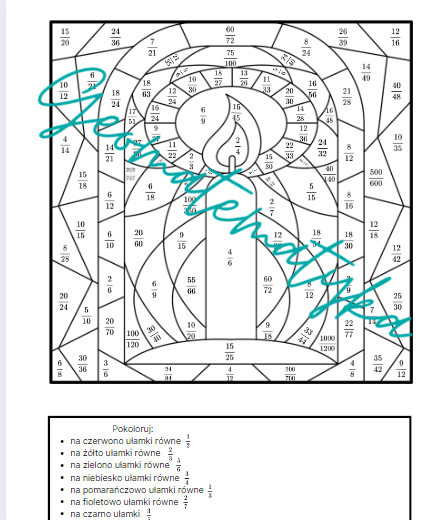 Skracanie i rozszerzanie ułamków – kolorowanka matematyczna - ADWENT, BOŻE NARODZENIE I NIE TYLKO