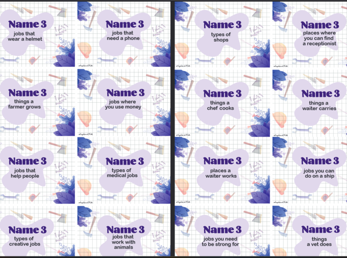 Jobs (zawody) gra „Name 3” /60 haseł