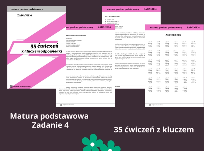Angielski: matura poziom podstawowy. Zadanie 4. 35 ćwiczeń z kluczem odpowiedzi.