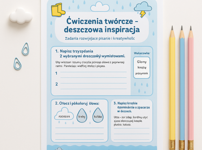 „Deszczowe słowa” – karta pracy do języka polskiego