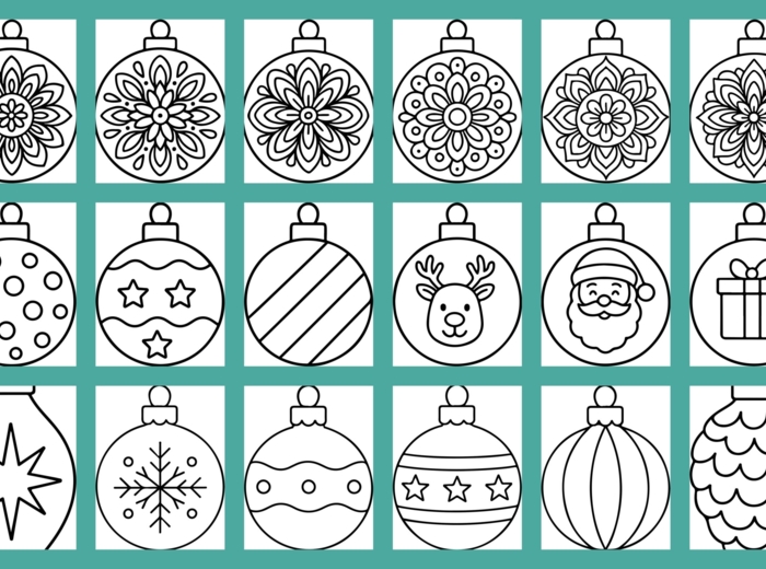 Świąteczne Kolorowanki – 18 Bombek do Druku (PDF + JPG, A4)