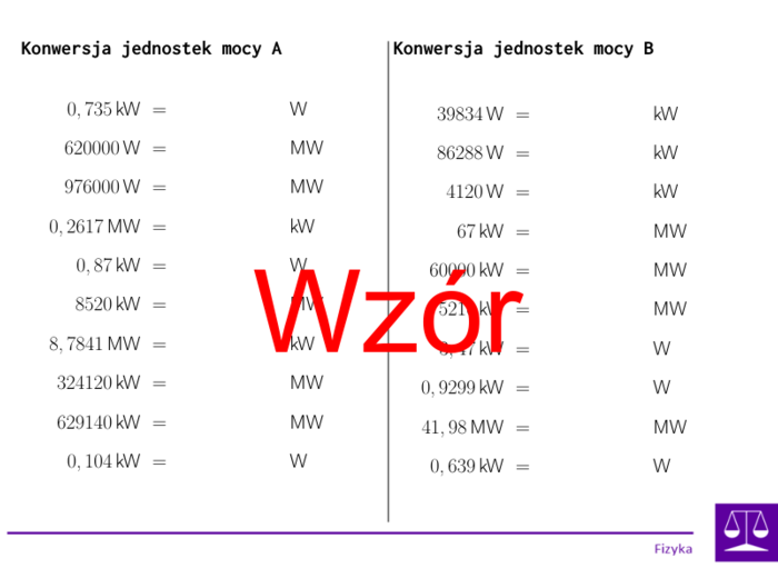 Konwersja jednostek mocy | matematyka | 26 kolumn