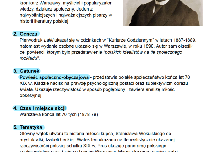 Notatki z lektury "Lalka"