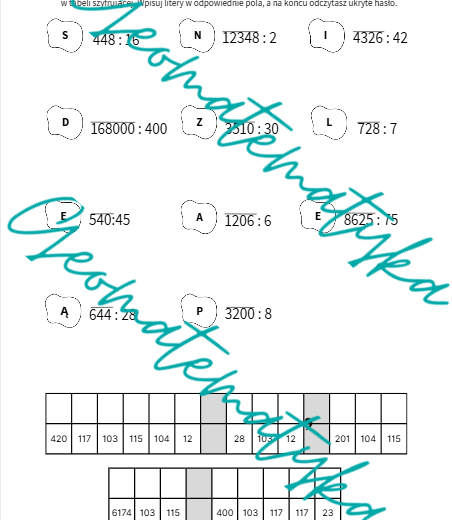 Dzielenie pisemne - kodowana karta pracy