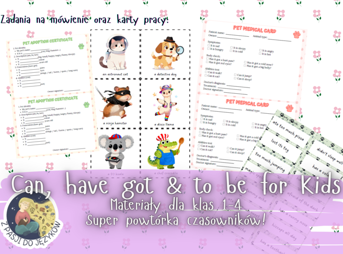 Zestaw gramatyczny czasowniki have got can to be is are am