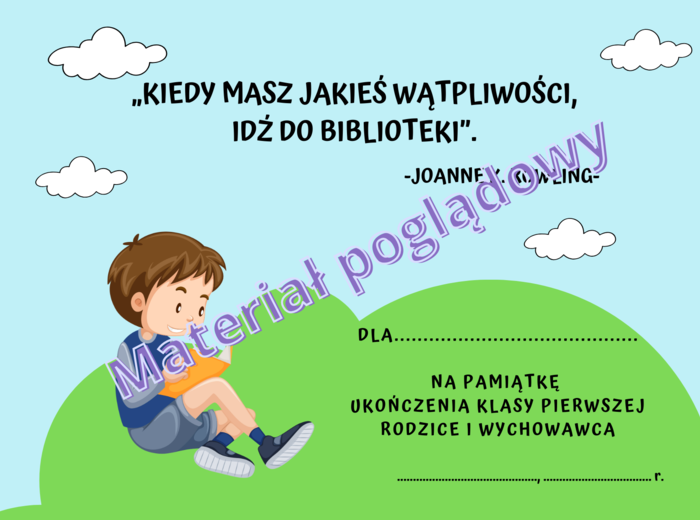 Wkładki do książek. Zakończenie roku szkolnego. Klasy 1-3 . Wzór 9 (chłopiec i dziewczynka osobno)