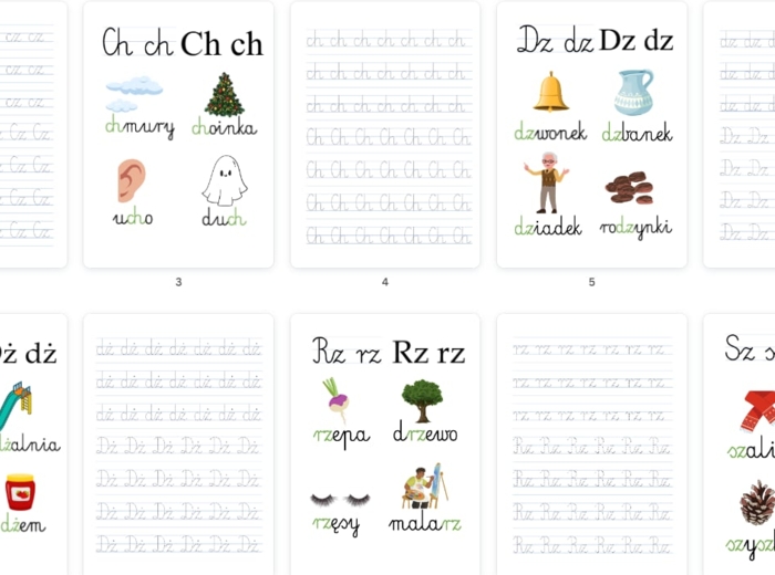 Plansze z dwuznakami + pisanie po śladzie