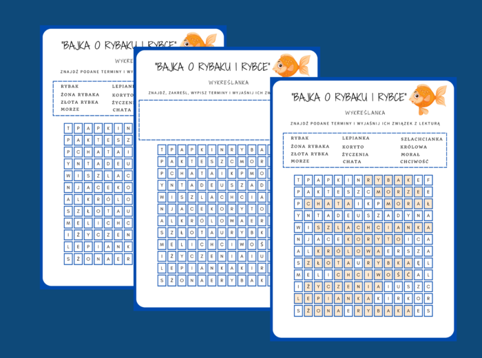 "BAJKA O RYBAKU I RYBCE" - wykreślanka