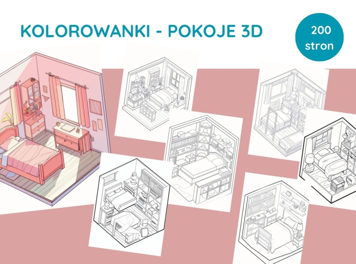 Kolorowanka 3D: Pokoje – 200 stron PDF