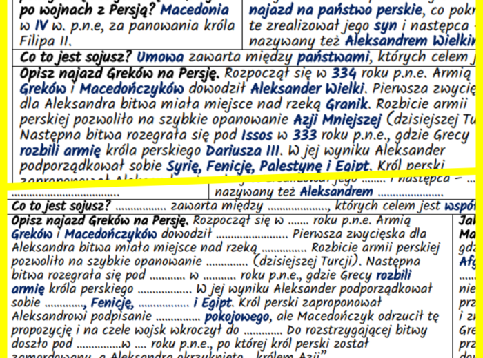 Podboje Aleksandra Macedońskiego – notatki i karta pracy
