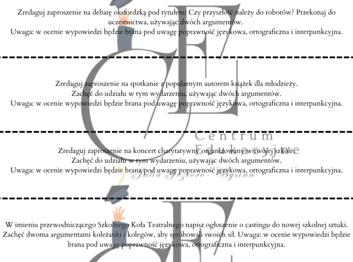 Egzamin ósmoklasisty krótkie formy wypowiedzi- 40 poleceń 🪄