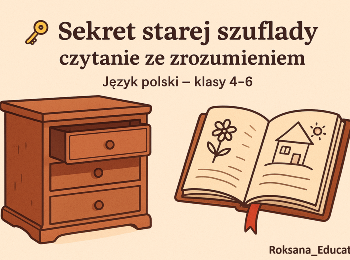 📖🔑 Sekret starej szuflady – czytanie ze zrozumieniem ✨ Karta pracy z języka polskiego – klasy 4–6