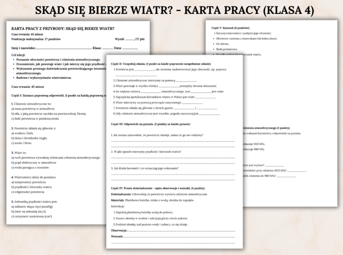 KARTA PRACY – Skąd się bierze wiatr? klasa 4 (45min)