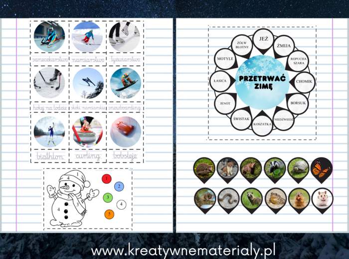 Wklejki do zeszytu - Zima
