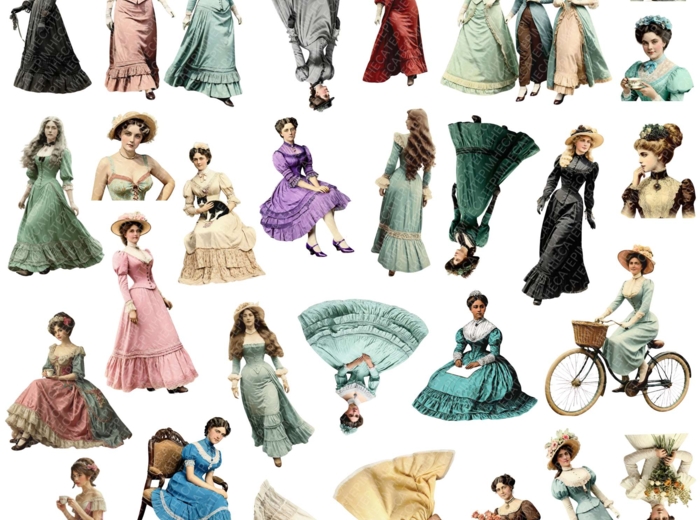 Zestaw obrazów wiktoriańskich kobiet SVG, PDF, PNG, EPS JPG.