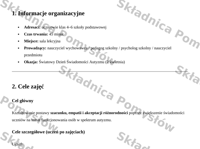 Światowy Dzień Świadomości Autyzmu – scenariusz zajęć - klasy 4–6; edytowalny; lekcja wychowawcza (autyzm)