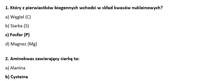 Test 2- Chemizm życia