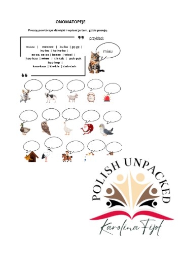 Onomatopeje, wyrazy dźwiękonaśladowcze, język polski jako obcy, edukacja wczesnoszkolna